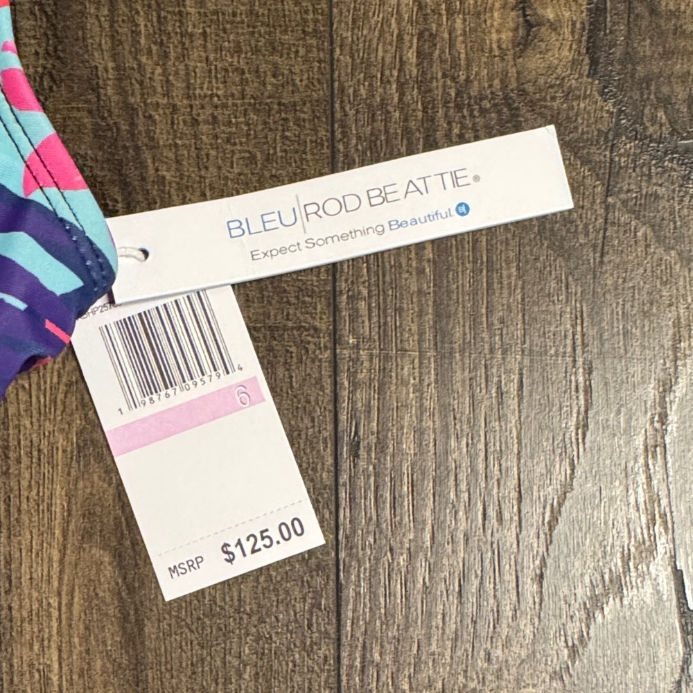 Bleu Rod Beattie Floral One Piece Swimsuit - Pink, Blue, Green Size 6 - Picture 2 of 5